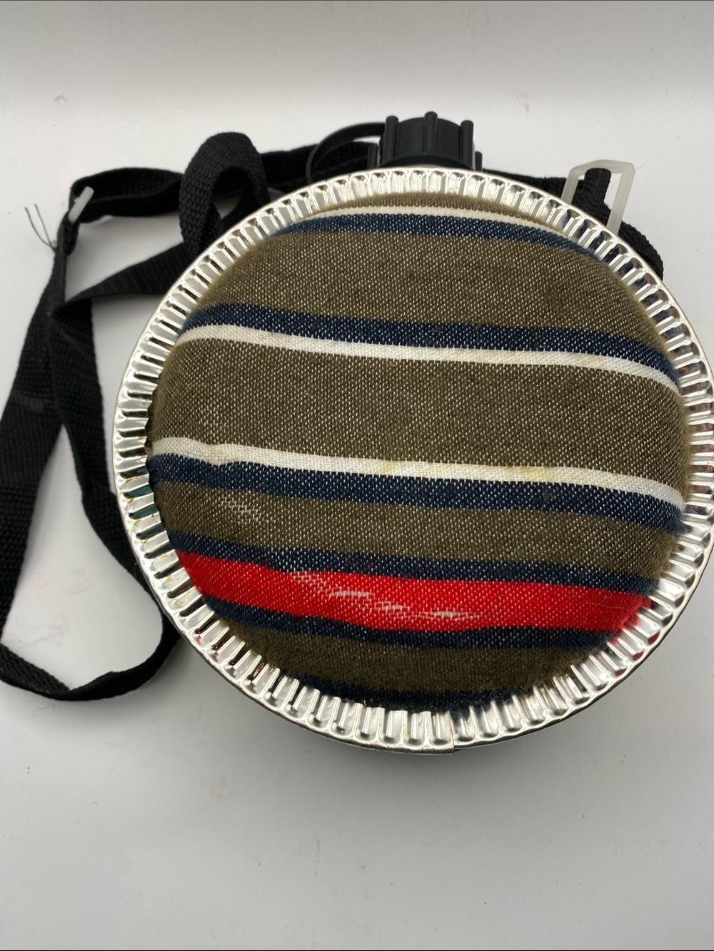 Striped Canvas Round Crossbody Bag in Olive and Red